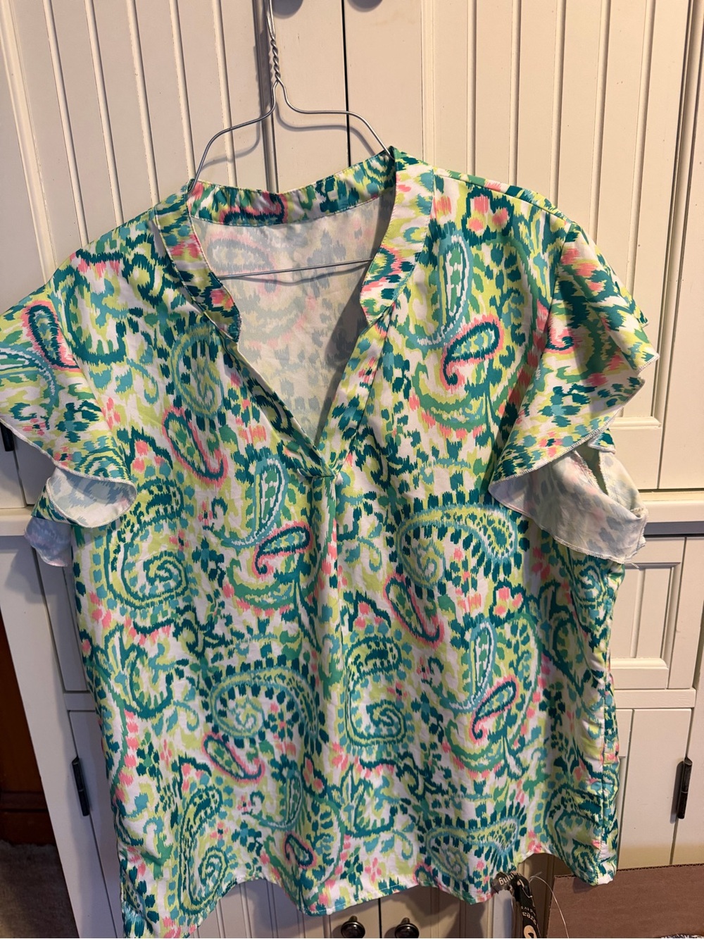 Women’s Green Paisley Flutter Sleeve Top